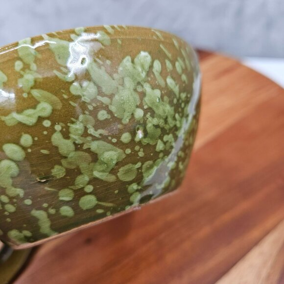 Italian Pottery Bowl Vintage Green Brown Spatterware Made in Italy Studio Glazed - Picture 10 of 16